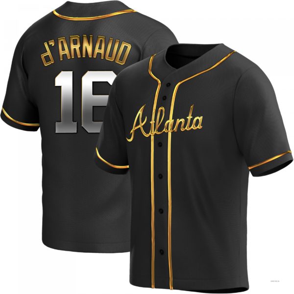 Atlanta Braves #16 Travis d’Arnaud Black Golden Alternate Jersey Stitches Baseball Jerseys