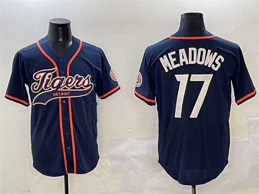 Detroit Tigers #17 Parker Meadows Navy With Patch Cool Base Stitched Baseball Jersey