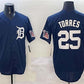 Detroit Tigers #25 Gleyber Torres Navy With Patch Cool Base Stitched Baseball Jersey