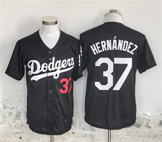 Los Angeles Dodgers #37 Teoscar Hernández Black Cool Base Stitched Baseball Jersey
