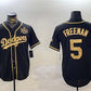 Los Angeles Dodgers #5 Freddie Freeman Black Gold 2024 World Series Patch And Champions Patch Cool Base Stitched Baseball Jersey