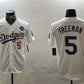 Los Angeles Dodgers #5 Freddie Freeman White Gold 2024 World Series With No. 34 Patch Home Limited Stitched Baseball Jersey