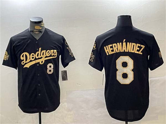 Los Angeles Dodgers #8 Enrique Hernández Black Gold 2024 World Series With Fernando Memorial Patch Home Limited Stitched Baseball Jersey