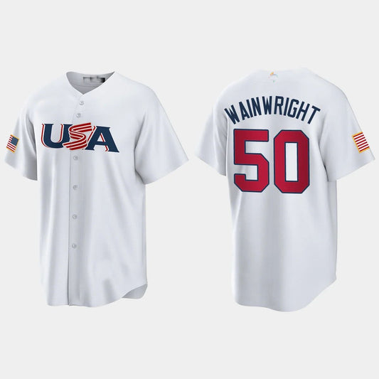 ADAM WAINWRIGHT ST. LOUIS CARDINALS 2023 WORLD BASEBALL CLASSIC USA REPLICA JERSEY – WHITE Stitches Baseball Jerseys