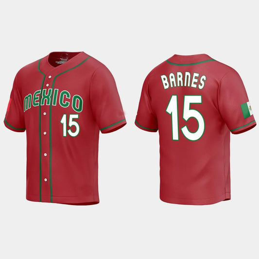 #15 AUSTIN BARNES MEXICO BASEBALL 2023 WORLD BASEBALL CLASSIC REPLICA JERSEY – RED Stitches Baseball Jerseys