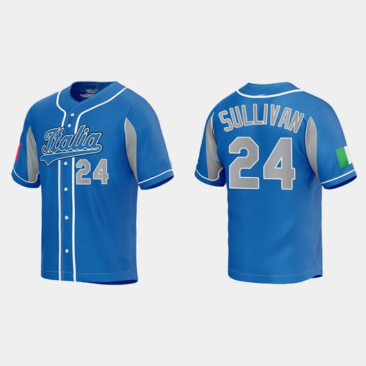 #24 BRETT SULLIVAN ITALY BASEBALL 2023 WORLD BASEBALL CLASSIC JERSEY – ROYAL Stitches Baseball Jerseys