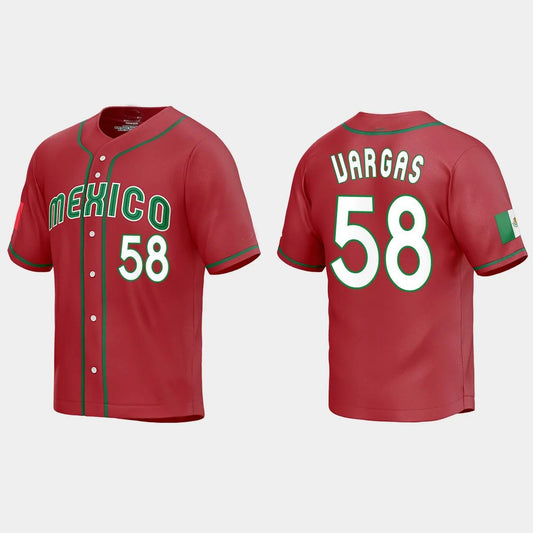 #58 CESAR VARGAS MEXICO BASEBALL 2023 WORLD BASEBALL CLASSIC REPLICA JERSEY – RED Stitches Baseball Jerseys