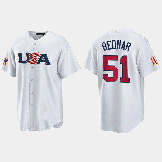 #51 DAVID BEDNAR PITTSBURGH PIRATES 2023 WORLD BASEBALL CLASSIC USA REPLICA JERSEY – WHITE Stitches Baseball Jerseys