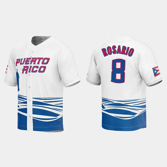 #8 EDDIE ROSARIO PUERTO RICO BASEBALL 2023 WORLD BASEBALL CLASSIC JERSEY – WHITE Stitches Baseball Jerseys