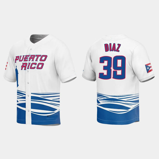 #39 EDWIN DIAZ PUERTO RICO BASEBALL 2023 WORLD BASEBALL CLASSIC JERSEY – WHITE Stitches Baseball Jerseys