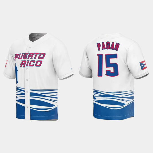 #15 EMILIO PAGAN PUERTO RICO BASEBALL 2023 WORLD BASEBALL CLASSIC JERSEY – WHITE Stitches Baseball Jerseys