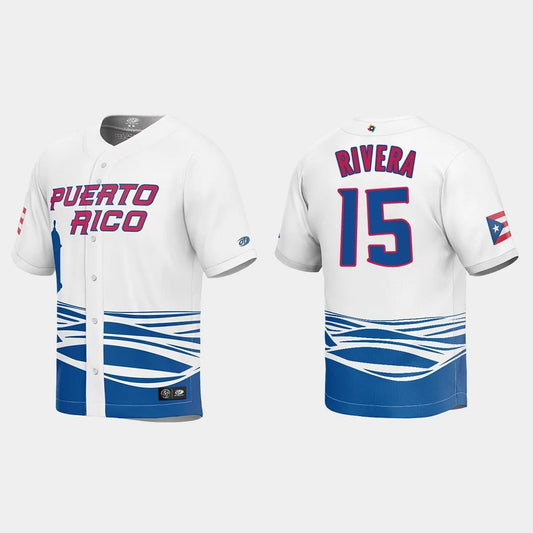 #15 EMMANUEL RIVERA PUERTO RICO BASEBALL 2023 WORLD BASEBALL CLASSIC JERSEY – WHITE Stitches Baseball Jerseys
