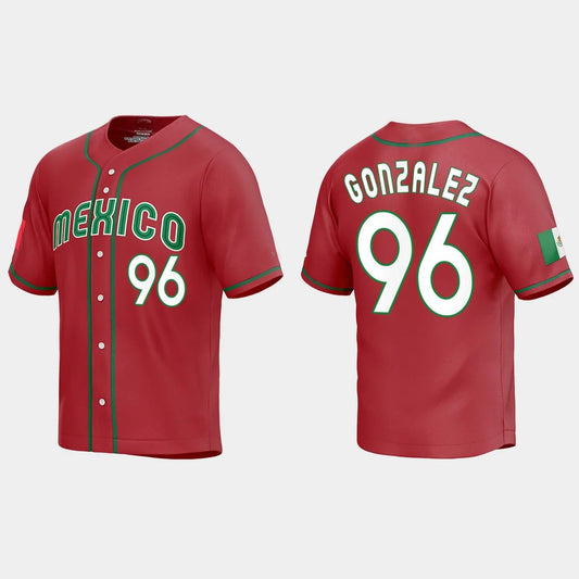 #96 FELIPE GONZALEZ MEXICO BASEBALL 2023 WORLD BASEBALL CLASSIC REPLICA JERSEY – RED Stitches Baseball Jerseys