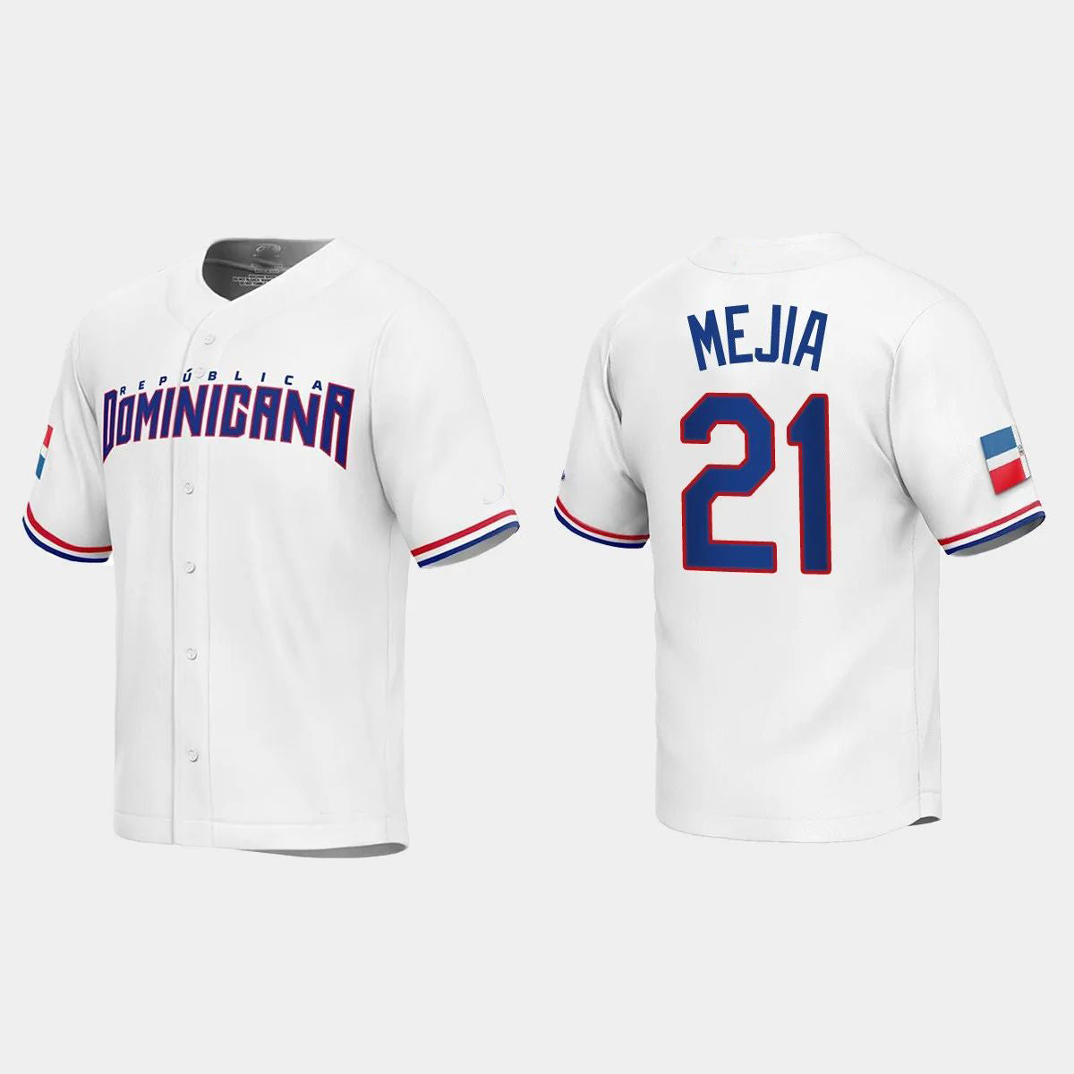 #21 FRANCISCO MEJIA DOMINICAN REPUBLIC BASEBALL 2023 WORLD BASEBALL CLASSIC REPLICA JERSEY – WHITE Stitches Baseball Jerseys