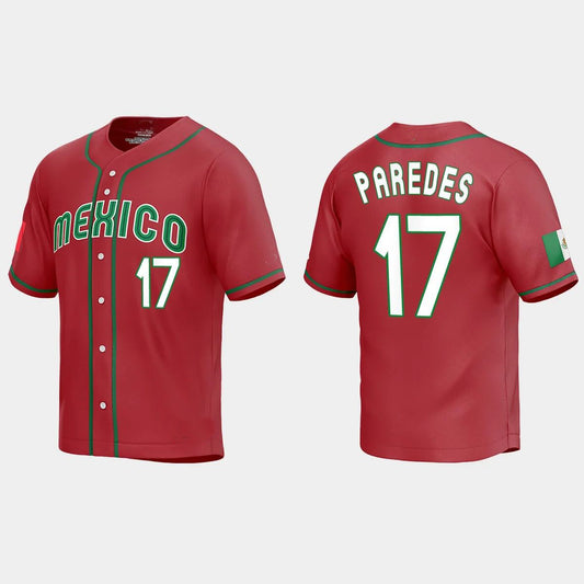 #17 ISAAC PAREDES MEXICO BASEBALL 2023 WORLD BASEBALL CLASSIC REPLICA JERSEY – RED Stitches Baseball Jerseys