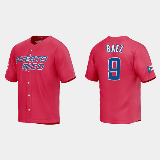 #9 JAVIER BAEZ PUERTO RICO BASEBALL 2023 WORLD BASEBALL CLASSIC JERSEY – RED Stitches Baseball Jerseys