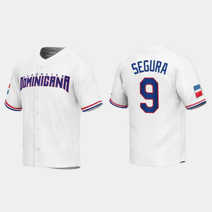 #9 JEAN SEGURA DOMINICAN REPUBLIC BASEBALL 2023 WORLD BASEBALL CLASSIC REPLICA JERSEY – WHITE  Stitches Baseball Jerseys