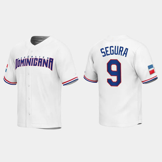 #9 JEAN SEGURA DOMINICAN REPUBLIC BASEBALL 2023 WORLD BASEBALL CLASSIC REPLICA JERSEY – WHITE  Stitches Baseball Jerseys