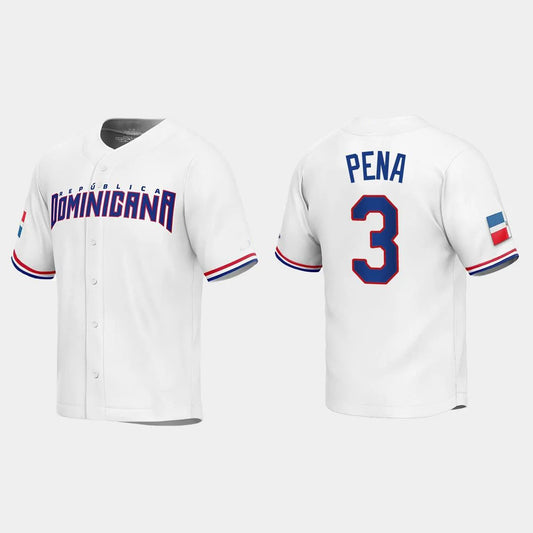 #3 JEREMY PENA DOMINICAN REPUBLIC BASEBALL 2023 WORLD BASEBALL CLASSIC REPLICA JERSEY – WHITE Stitches Baseball Jerseys