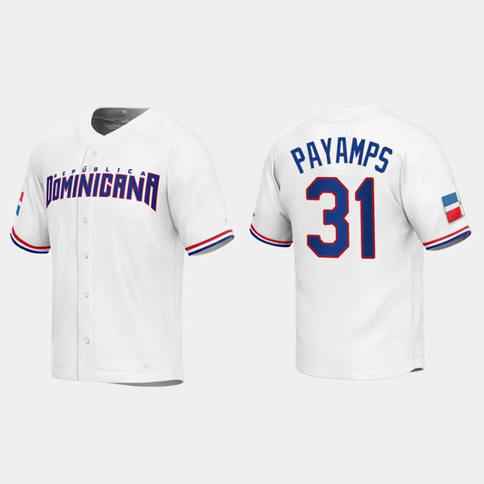 #31 JOEL PAYAMPS DOMINICAN REPUBLIC BASEBALL 2023 WORLD BASEBALL CLASSIC REPLICA JERSEY – WHITE Stitches Baseball Jerseys