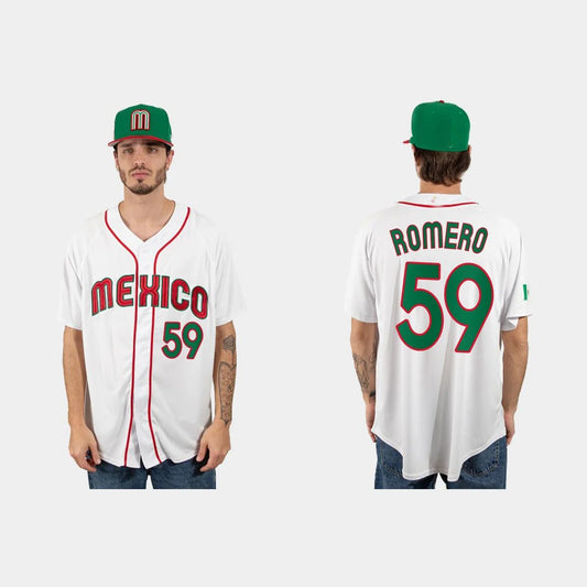 #59 JOJO ROMERO MEXICO BASEBALL 2023 WORLD BASEBALL CLASSIC JERSEY – WHITE Stitches Baseball Jerseys