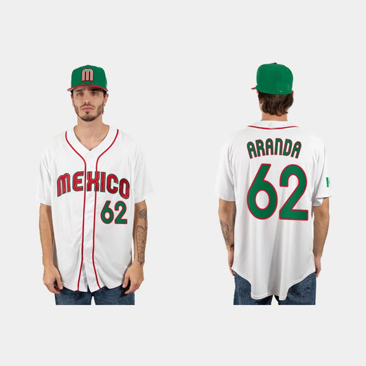 #62 JONATHAN ARANDA MEXICO BASEBALL 2023 WORLD BASEBALL CLASSIC JERSEY – WHITE Stitches Baseball Jerseys
