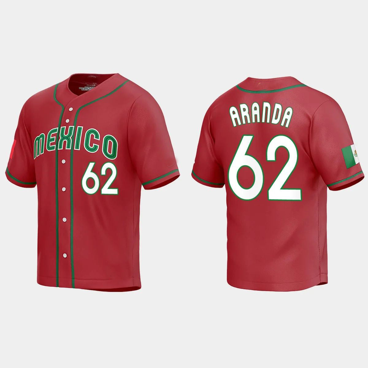 #62 JONATHAN ARANDA MEXICO BASEBALL 2023 WORLD BASEBALL CLASSIC REPLICA JERSEY – RED Stitches Baseball Jerseys