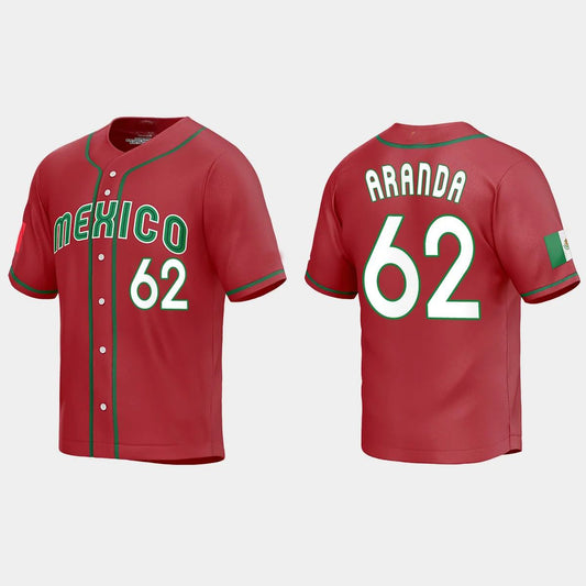 #62 JONATHAN ARANDA MEXICO BASEBALL 2023 WORLD BASEBALL CLASSIC REPLICA JERSEY – RED Stitches Baseball Jerseys