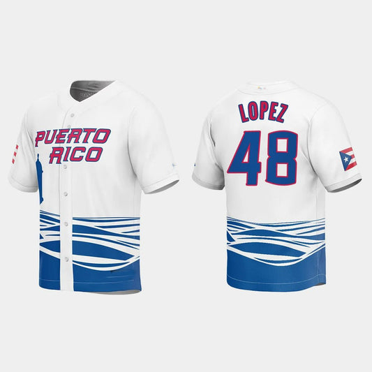 #48 JORGE LOPEZ PUERTO RICO BASEBALL 2023 WORLD BASEBALL CLASSIC JERSEY – WHITE Stitches Baseball Jerseys