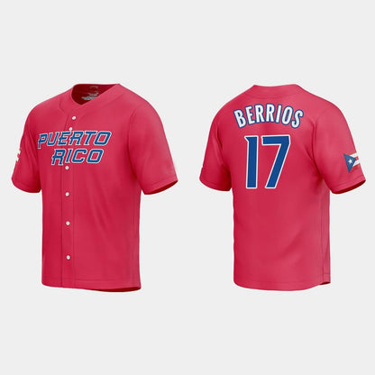 #17 JOSE BERRIOS PUERTO RICO BASEBALL 2023 WORLD BASEBALL CLASSIC JERSEY – RED Stitches Baseball Jerseys
