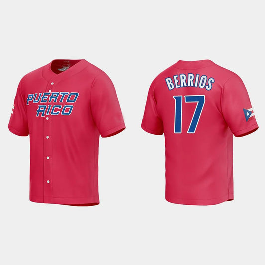 #17 JOSE BERRIOS PUERTO RICO BASEBALL 2023 WORLD BASEBALL CLASSIC JERSEY – RED Stitches Baseball Jerseys