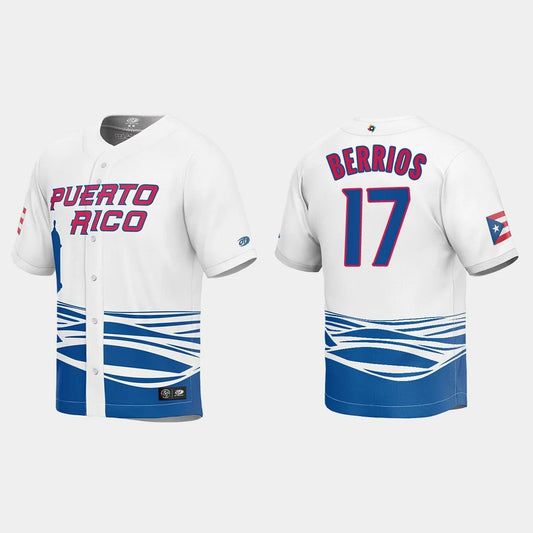 #17 JOSE BERRIOS PUERTO RICO BASEBALL 2023 WORLD BASEBALL CLASSIC JERSEY – WHITE Stitches Baseball Jerseys