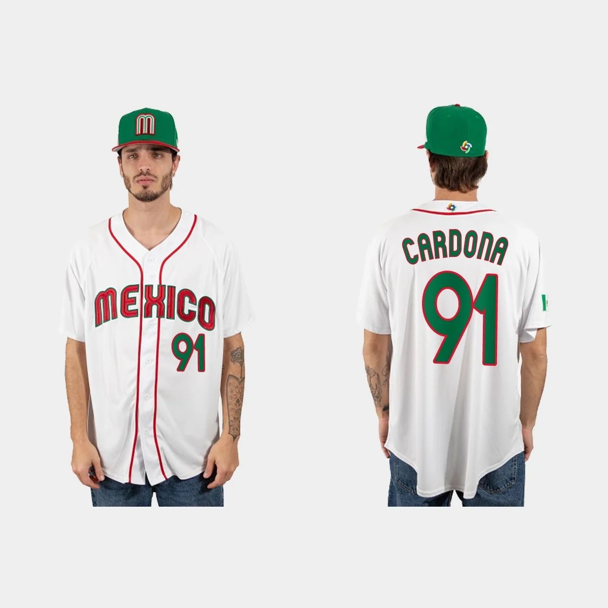 #91 JOSE CARDONA MEXICO BASEBALL 2023 WORLD BASEBALL CLASSIC JERSEY – WHITE Stitches Baseball Jerseys