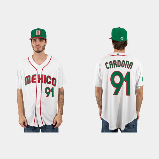 #91 JOSE CARDONA MEXICO BASEBALL 2023 WORLD BASEBALL CLASSIC JERSEY – WHITE Stitches Baseball Jerseys