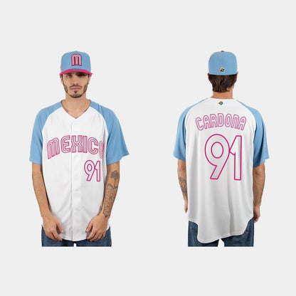 #91 JOSE CARDONA MEXICO BASEBALL 2023 WORLD BASEBALL CLASSIC JERSEY – WHITE BLUE Stitches Baseball Jerseys