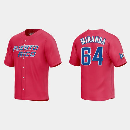 #64 JOSE MIRANDA PUERTO RICO BASEBALL 2023 WORLD BASEBALL CLASSIC JERSEY – RED Stitches Baseball Jerseys