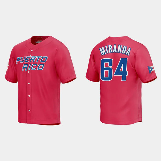 #64 JOSE MIRANDA PUERTO RICO BASEBALL 2023 WORLD BASEBALL CLASSIC JERSEY – RED Stitches Baseball Jerseys