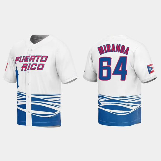 #64 JOSE MIRANDA PUERTO RICO BASEBALL 2023 WORLD BASEBALL CLASSIC JERSEY – WHITE Stitches Baseball Jerseys