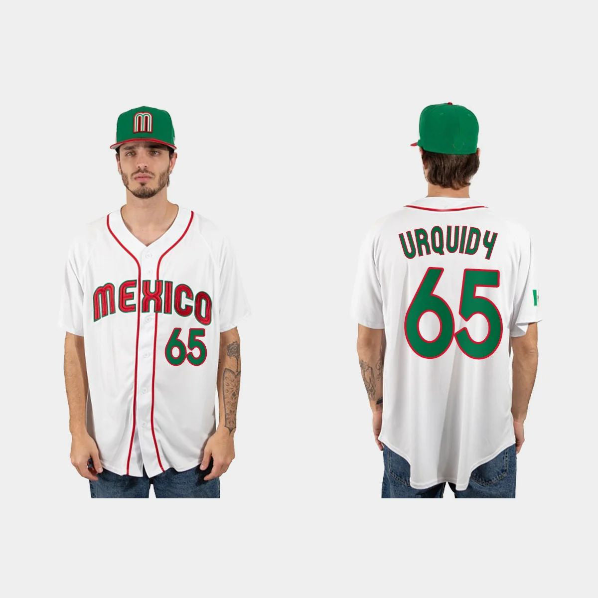 #65 JOSE URQUIDY MEXICO BASEBALL 2023 WORLD BASEBALL CLASSIC JERSEY – WHITE Stitches Baseball Jerseys