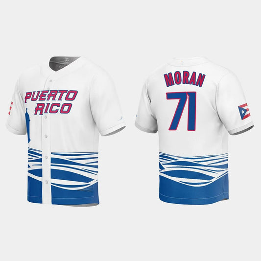 #71 JOVANI MORAN PUERTO RICO BASEBALL 2023 WORLD BASEBALL CLASSIC JERSEY – WHITE Stitches Baseball Jerseys