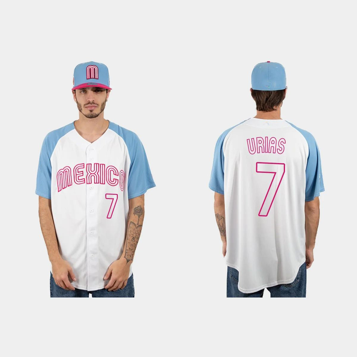 #7 JULIO URIAS MEXICO BASEBALL 2023 WORLD BASEBALL CLASSIC JERSEY – WHITE BLUE Stitches Baseball Jerseys