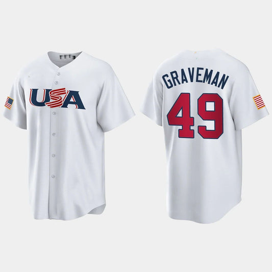 #49 KENDALL GRAVEMAN CHICAGO WHITE SOX 2023 WORLD BASEBALL CLASSIC USA REPLICA JERSEY – WHITE Stitches Baseball Jerseys