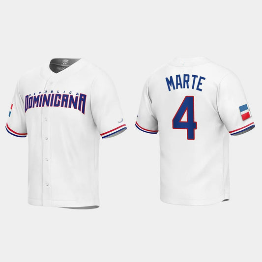 #4 KETEL MARTE DOMINICAN REPUBLIC BASEBALL 2023 WORLD BASEBALL CLASSIC REPLICA JERSEY – WHITE Stitches Baseball Jerseys