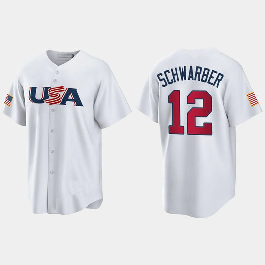#12 KYLE SCHWARBER PHILADELPHIA PHILLIES 2023 WORLD BASEBALL CLASSIC USA REPLICA JERSEY – WHITE Stitches Baseball Jerseys