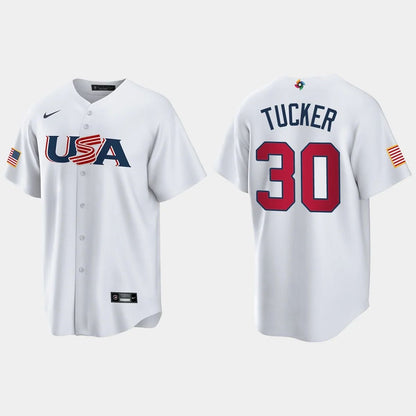 #30 KYLE TUCKER HOUSTON ASTROS 2023 WORLD BASEBALL CLASSIC USA REPLICA JERSEY ¡§C WHITE Stitches Baseball Jerseys