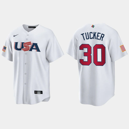 #30 KYLE TUCKER HOUSTON ASTROS 2023 WORLD BASEBALL CLASSIC USA REPLICA JERSEY ¡§C WHITE Stitches Baseball Jerseys