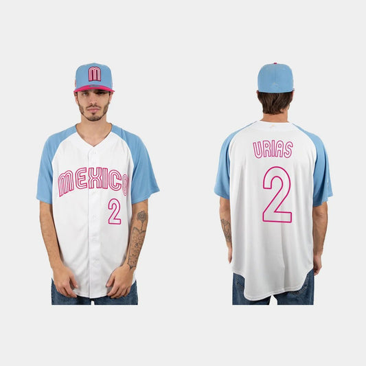 #2 LUIS URIAS MEXICO BASEBALL 2023 WORLD BASEBALL CLASSIC JERSEY – WHITE BLUE Stitches Baseball Jerseys