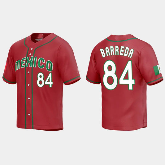 #84 MANNY BARREDA MEXICO BASEBALL 2023 WORLD BASEBALL CLASSIC REPLICA JERSEY – RED Stitches Baseball Jerseys