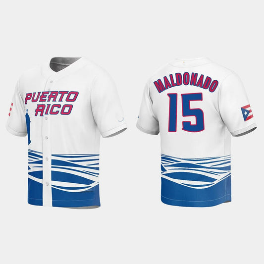 #15 MARTIN MALDONADO PUERTO RICO BASEBALL 2023 WORLD BASEBALL CLASSIC JERSEY – WHITE Stitches Baseball Jerseys