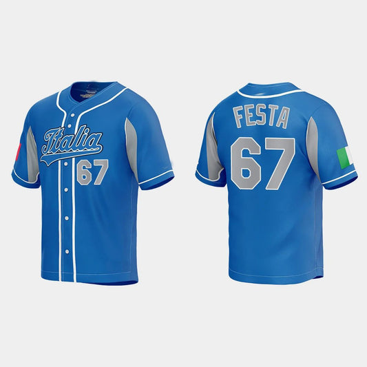 #67 MATT FESTA ITALY BASEBALL 2023 WORLD BASEBALL CLASSIC JERSEY – ROYAL Stitches Baseball Jerseys